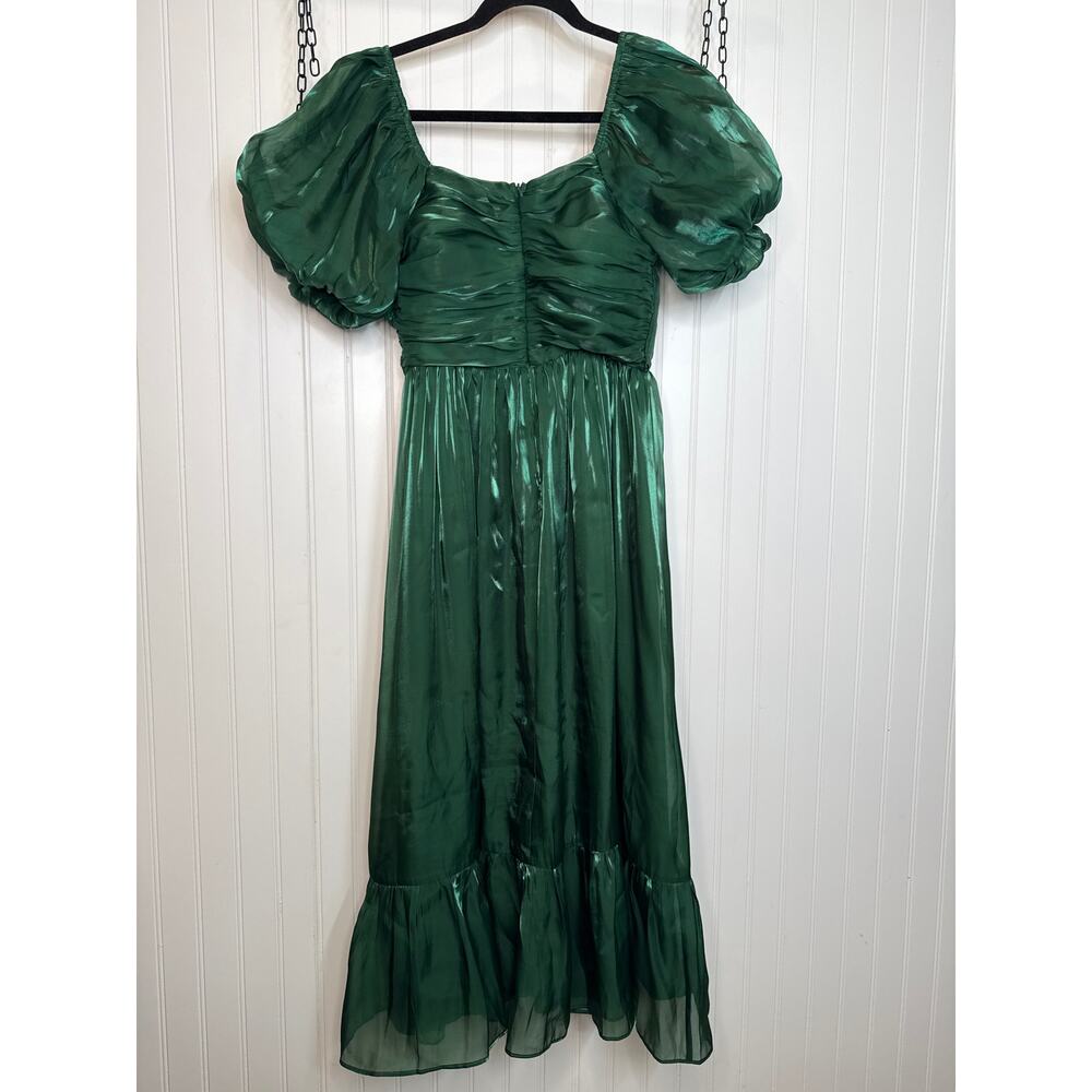 Lulus Remarkable Sensation Emerald Green Puff Sleeve Tiered Dress Party Small - Picture 6 of 10